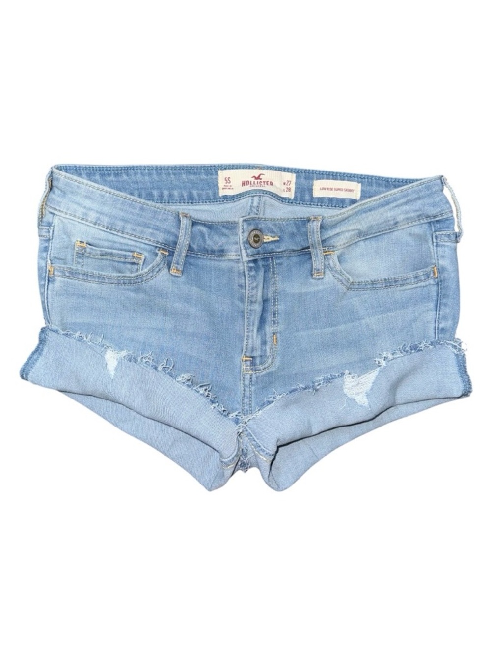 Hollister Low Rise Micro Mini Jean Booty Shorts Light Wash Distressed Y2K sz 27
